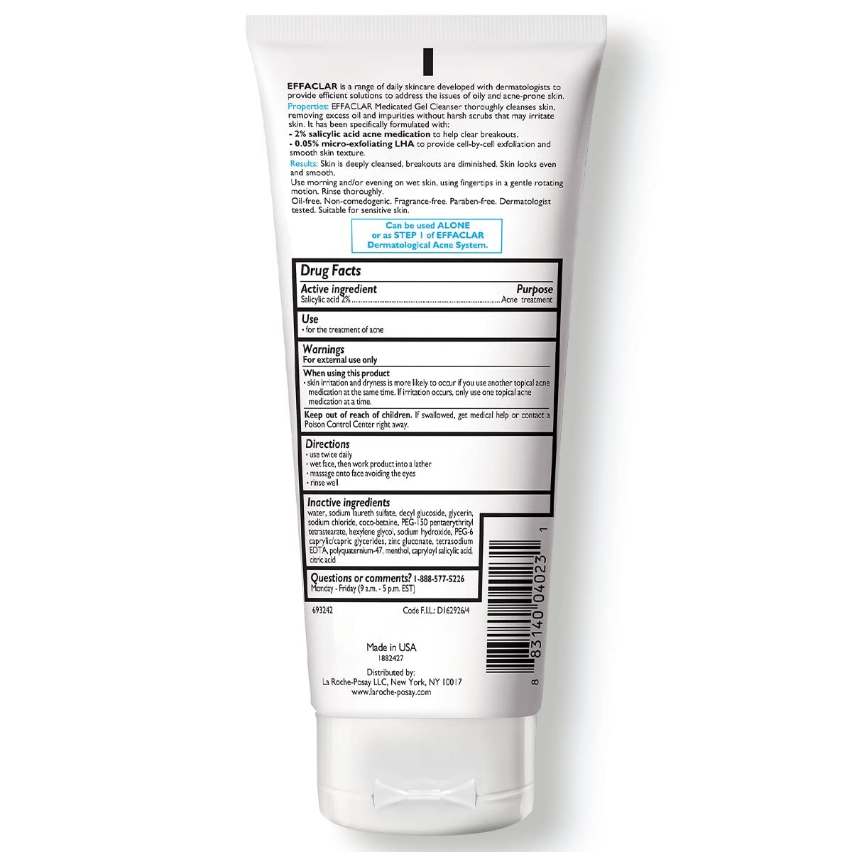 La Roche - Posay Effaclar Medicated Gel Cleanser, 2% Salicylic Acid Cleanser + LHA + Glycerin, Foaming Acne Face Wash, Helps Clear & Prevent Acne Breakouts, Oil Free, Targets Excess Oil - 7DAY'S