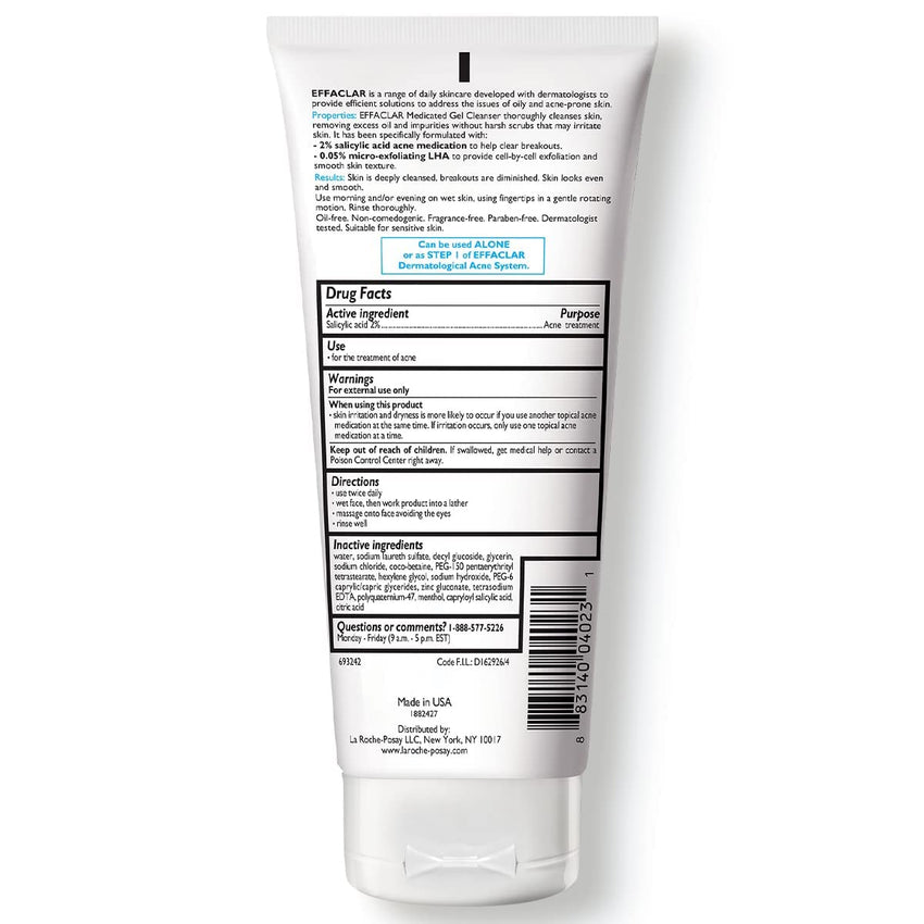 La Roche - Posay Effaclar Medicated Gel Cleanser, 2% Salicylic Acid Cleanser + LHA + Glycerin, Foaming Acne Face Wash, Helps Clear & Prevent Acne Breakouts, Oil Free, Targets Excess Oil - 7DAY'S