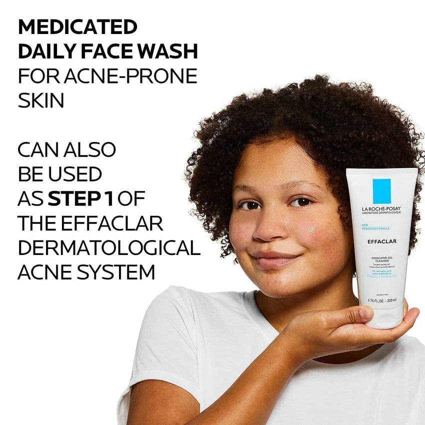 La Roche - Posay Effaclar Medicated Gel Cleanser, 2% Salicylic Acid Cleanser + LHA + Glycerin, Foaming Acne Face Wash, Helps Clear & Prevent Acne Breakouts, Oil Free, Targets Excess Oil - 7DAY'S