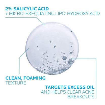 La Roche - Posay Effaclar Medicated Gel Cleanser, 2% Salicylic Acid Cleanser + LHA + Glycerin, Foaming Acne Face Wash, Helps Clear & Prevent Acne Breakouts, Oil Free, Targets Excess Oil - 7DAY'S