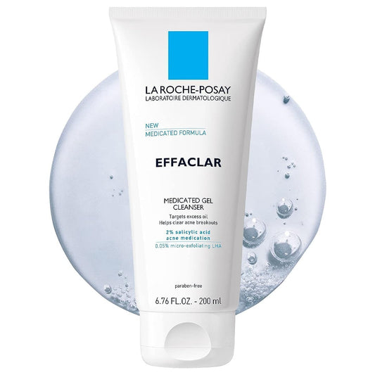 La Roche - Posay Effaclar Medicated Gel Cleanser, 2% Salicylic Acid Cleanser + LHA + Glycerin, Foaming Acne Face Wash, Helps Clear & Prevent Acne Breakouts, Oil Free, Targets Excess Oil - 7DAY'S