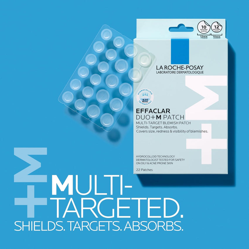 La Roche - Posay Effaclar Multi - Target Blemish Patches, Hydrocolloid Pimple Patches For Face Shields, Targets & Absorbs, Suitable Under Makeup, 22 Patches, 12 Small Size & 10 Medium Size - 7DAY'S