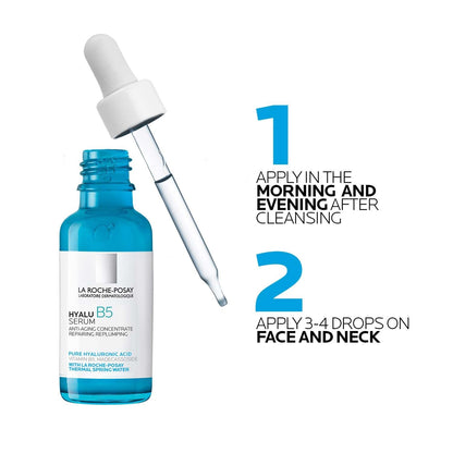 La Roche - Posay Hyalu B5 Pure Hyaluronic Acid Serum for Face, Vitamin B5 + Hyaluronic Acid + Madecassoside, Hydrating Serum Visibly Plumps Skin, Sensitive Skin Safe, Anti Aging, Oil - Free - 7DAY'S