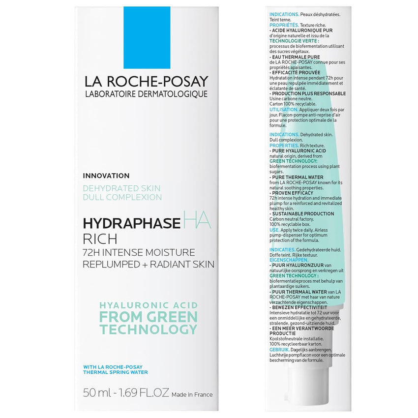 La Roche - Posay Hydraphase HA Rich, Hyaluronic Acid Face Moisturizer for Dry Skin with 72HR Hydration, Oil Free & Non - Comedogenic, 50 ML , 1.69 fl. oz. - 7DAY'S