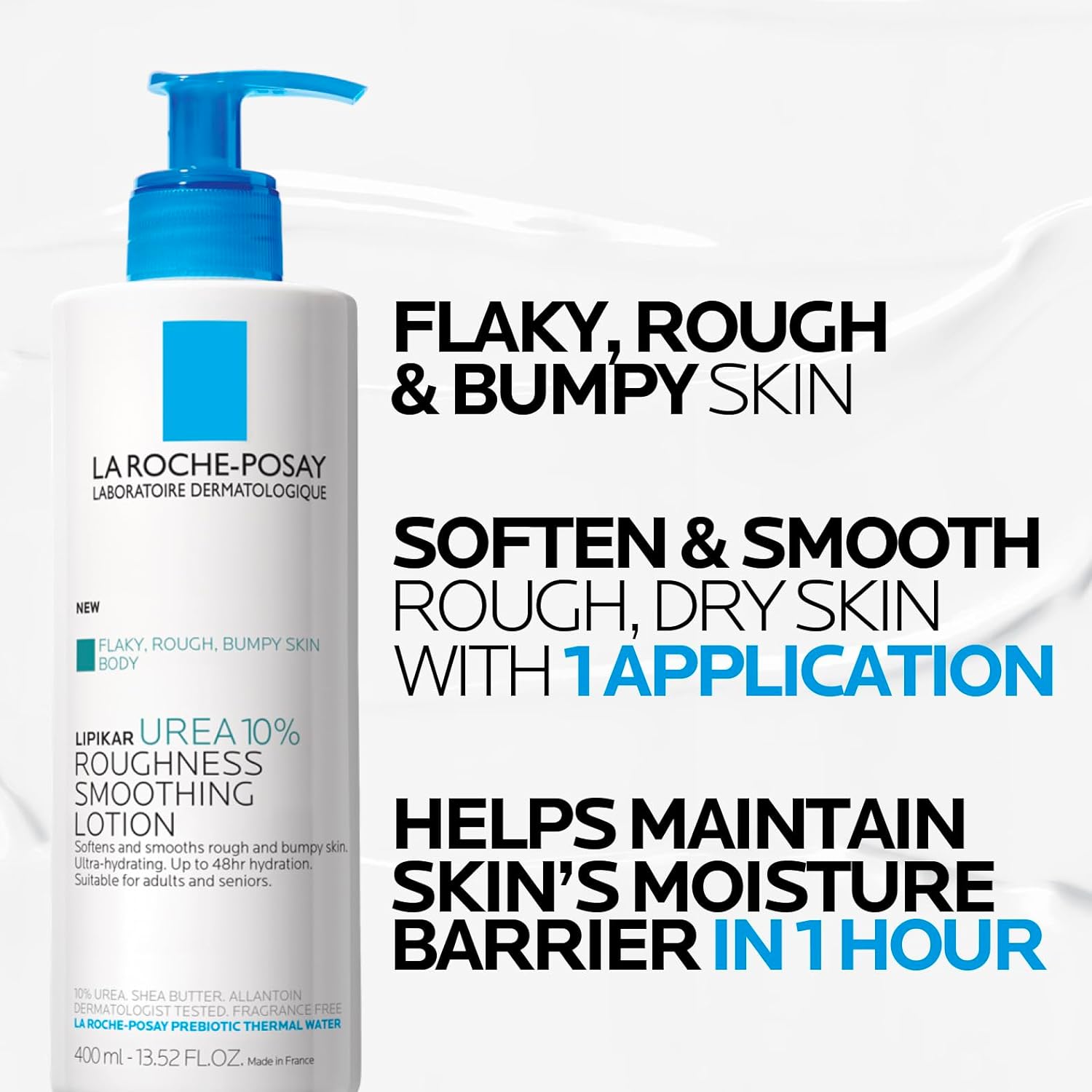 La Roche - Posay Lipikar Urea 10% Roughness Smoothing Lotion, Body Lotion For Dry Skin With 10% Urea + Shea Butter + Allantoin, Rough And Bumpy Skin Lotion, Softens & Smooths Skin With 1 Application - 7DAY'S