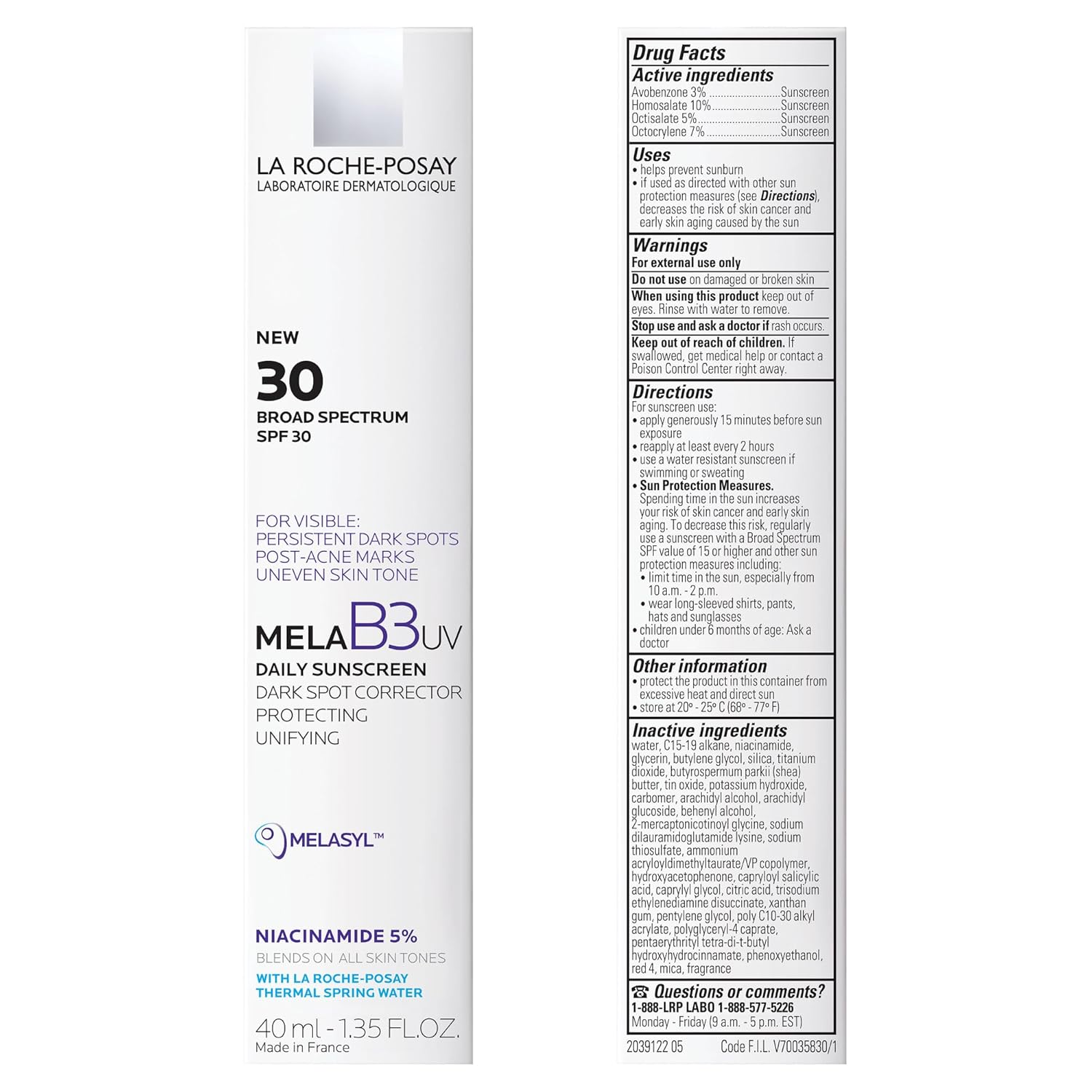 La Roche - Posay Mela B3 UV Daily Sunscreen, Face Moisturizer With SPF 30 + Anti - Aging Melasyl + 5% Niacinamide, Helps Correct & Protect From Sun Damage, Face Sunscreen With No White Cast, 40ML - 7DAY'S