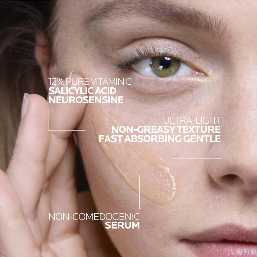 La Roche - Posay Pure 12% Vitamin C Serum For Face With Hyaluronic Acid & Salicylic Acid, Hydrating Face Serum, Boost Radiance & Reduce Wrinkles, 2 Formulas for Normal or Oily Skin Control - 7DAY'S