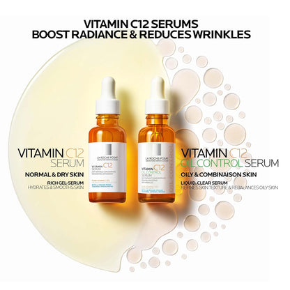 La Roche - Posay Pure 12% Vitamin C Serum For Face With Hyaluronic Acid & Salicylic Acid, Hydrating Face Serum, Boost Radiance & Reduce Wrinkles, 2 Formulas for Normal or Oily Skin Control - 7DAY'S