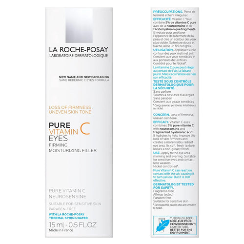 La Roche - Posay Redermic C Pure Vitamin C Eye Cream with Hyaluronic Acid to Reduce Wrinkles for Anti - Aging Effect, 0.5 Fl Oz (Pack of 1) - 7DAY'S