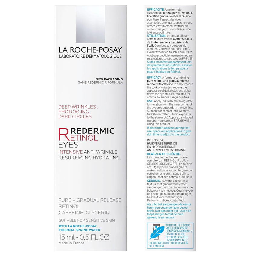 La Roche - Posay Redermic R Eyes Retinol Eye Cream, Anti - Aging Eye Cream to Reduce Wrinkles and Dark Circles With Pure Retinol and Caffeine, 0.5 Fl Oz (Pack of 1) - 7DAY'S
