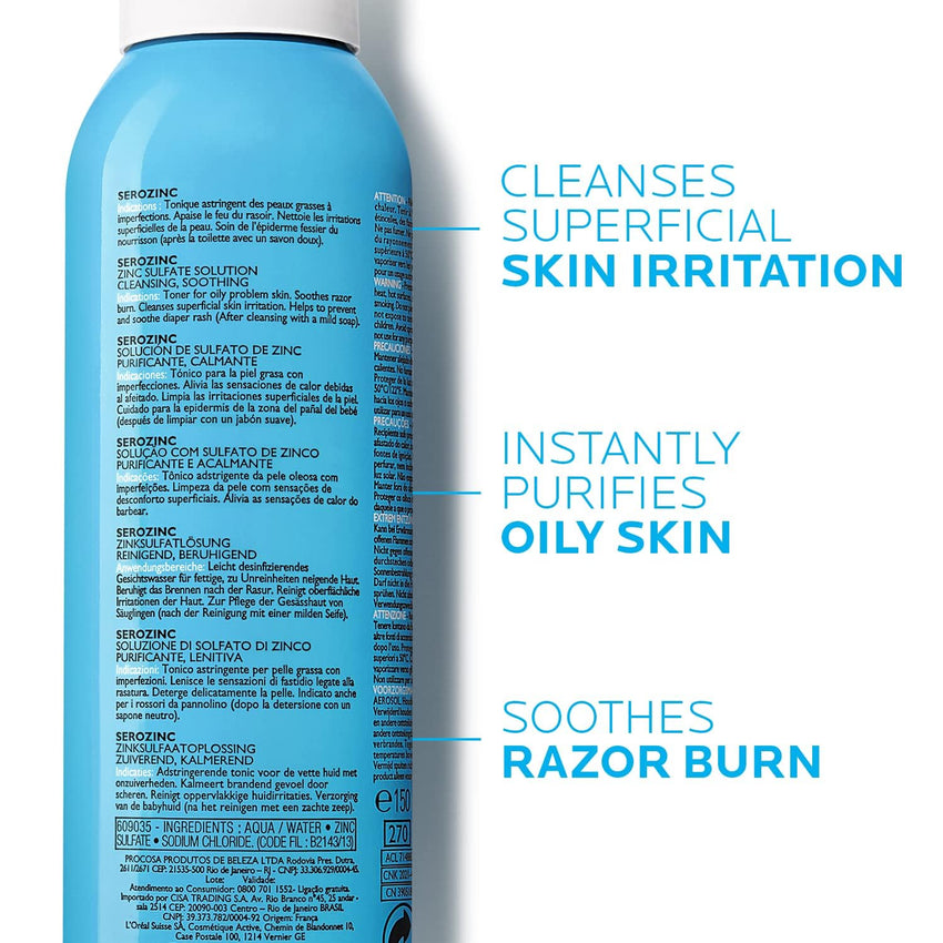 La Roche - Posay Serozinc Face Toner for Oily Skin with Zinc, Mattifying Face Spray and Acne Prone Skin Toner to Reduce Shine for Oil Control, Alcohol Free Face Mist, 5 Fl Oz (Pack of 1) - 7DAY'S