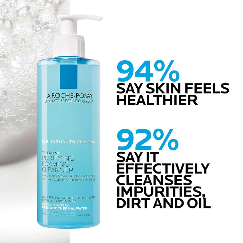 La Roche - Posay Toleriane Purifying Foaming Facial Cleanser, Oil Free Face Wash for Women & Men with Niacinamide + Ceramides, Pore Cleanser Safe For Sensitive Skin, Won’t Dry Out Skin, Soap Free - 7DAY'S