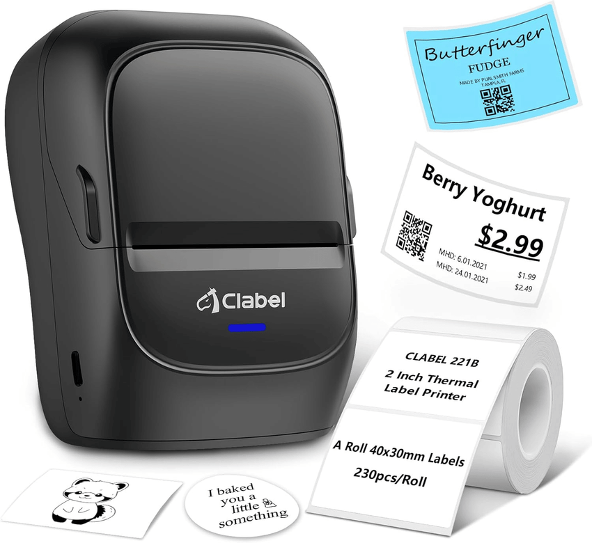 Label Maker Machine with Tape: 221B Thermal Inkless Label Printer 2 Inch Mini Portable Bluetooth Handheld Sticker Barcode Labeler Compatible with Phone & PC for Small Business Retail Office - 7DAY'S