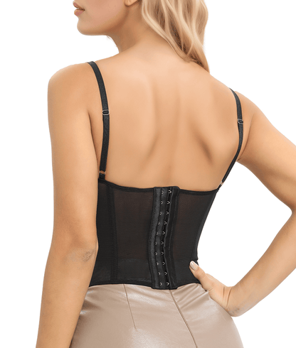 Lace Bustier Corset Tops for Women Going Out Mesh Overbust Adjustable Strap Waist Cincher Crop Bustier Party Rave Date Night Outfit Tank Top - 7DAY'S