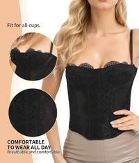 Lace Bustier Corset Tops for Women Going Out Mesh Overbust Adjustable Strap Waist Cincher Crop Bustier Party Rave Date Night Outfit Tank Top - 7DAY'S