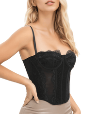 Lace Bustier Corset Tops for Women Going Out Mesh Overbust Adjustable Strap Waist Cincher Crop Bustier Party Rave Date Night Outfit Tank Top - 7DAY'S