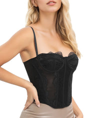 Lace Bustier Corset Tops for Women Going Out Mesh Overbust Adjustable Strap Waist Cincher Crop Bustier Party Rave Date Night Outfit Tank Top - 7DAY'S