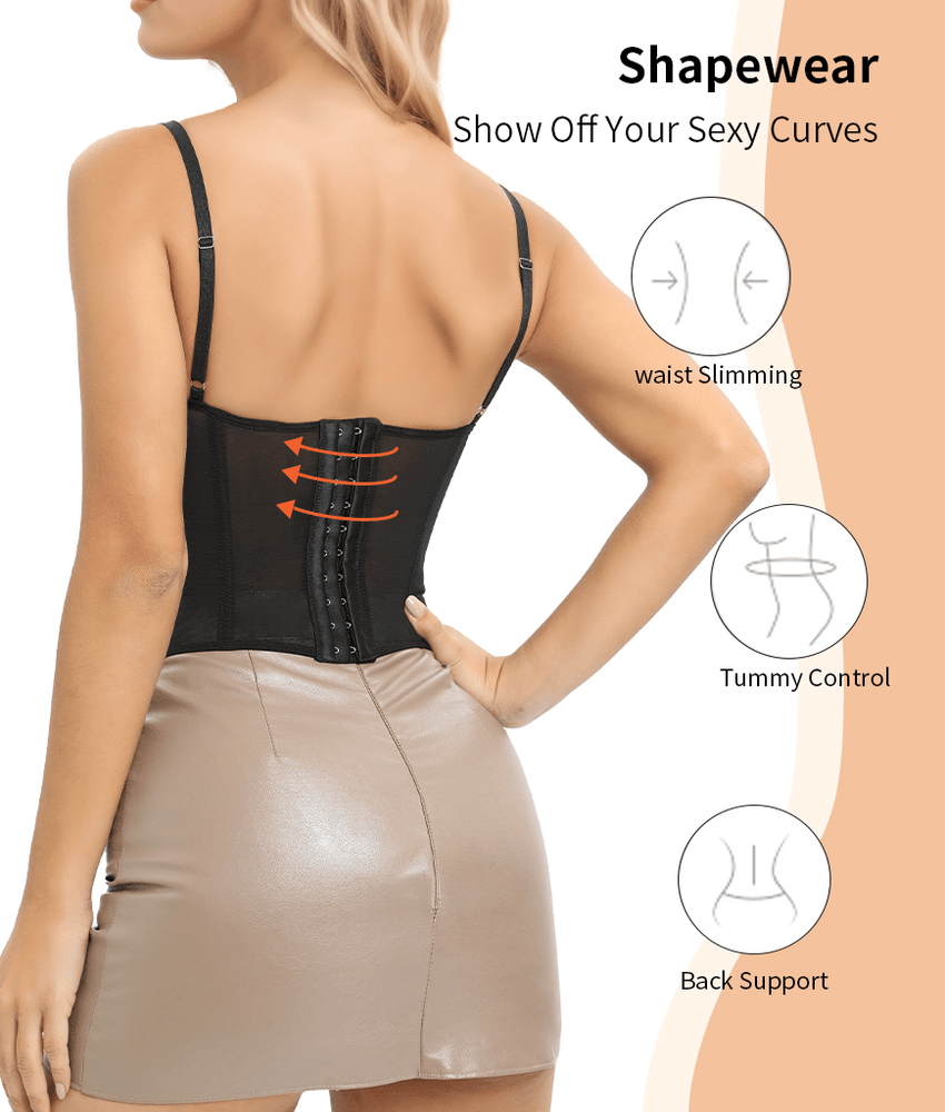 Lace Bustier Corset Tops for Women Going Out Mesh Overbust Adjustable Strap Waist Cincher Crop Bustier Party Rave Date Night Outfit Tank Top - 7DAY'S