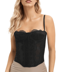Lace Bustier Corset Tops for Women Going Out Mesh Overbust Adjustable Strap Waist Cincher Crop Bustier Party Rave Date Night Outfit Tank Top - 7DAY'S