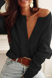 Lace Detail Button Down Long Sleeve Cardigan - 7DAY'S