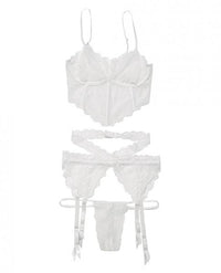 Lace Long Line Bra, Garter Belt &amp; G - String White O/S - 7DAY'S