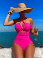 Ladies' cross pleated sexy hanging neck and exposed waist one - piece bikini swimsuit - 7DAY'S