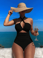 Ladies' cross pleated sexy hanging neck and exposed waist one - piece bikini swimsuit - 7DAY'S