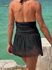 Ladies' one - piece black backless swimsuit, quick drying and elegant - 7DAY'S