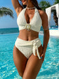Ladies' white split beach bikini swimwear with shell embellishment, elegant and sexy - 7DAY'S