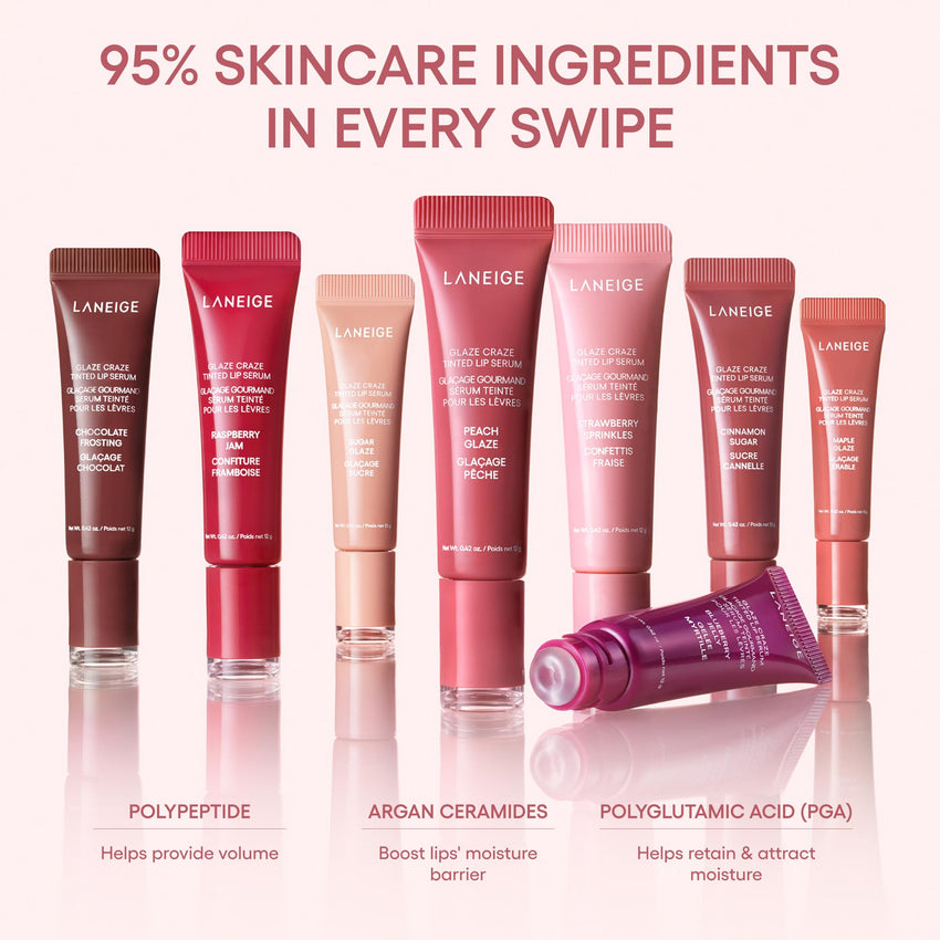 LANEIGE Glaze Craze Tinted Lip Serum: Hydrating Lip Serum for Glossy, Nourished Lips with Plumping Polypeptides - 7DAY'S