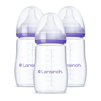 Lansinoh Anti - Colic Baby Bottles for Breastfeeding Babies, 8 Ounces, 3 Count, Includes 3 Medium Flow Nipples, Size M - 7DAY'S