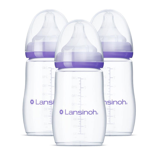 Lansinoh Anti - Colic Baby Bottles for Breastfeeding Babies, 8 Ounces, 3 Count, Includes 3 Medium Flow Nipples, Size M - 7DAY'S