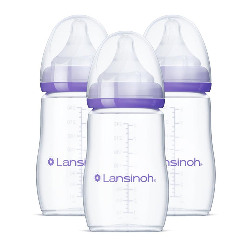 Lansinoh Anti - Colic Baby Bottles for Breastfeeding Babies, 8 Ounces, 3 Count, Includes 3 Medium Flow Nipples, Size M - 7DAY'S