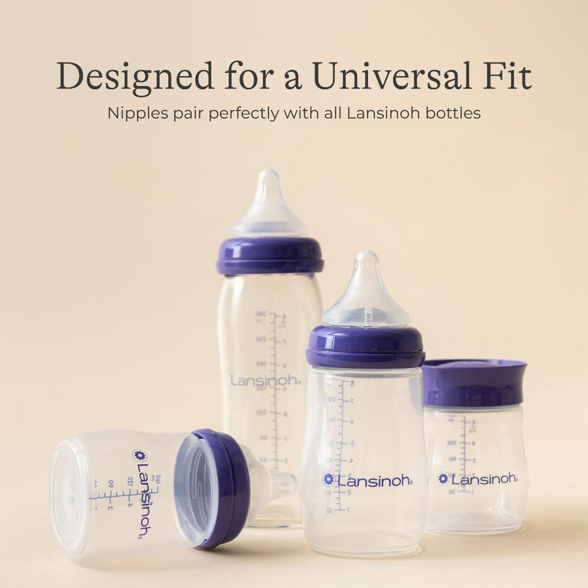 Lansinoh Anti - Colic Baby Bottles for Breastfeeding Babies, 8 Ounces, 3 Count, Includes 3 Medium Flow Nipples, Size M - 7DAY'S