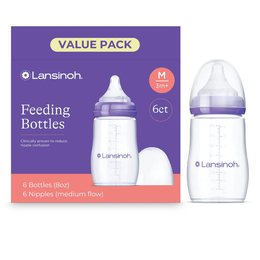 Lansinoh Anti - Colic Baby Bottles for Breastfeeding Babies, 8 Ounces, 3 Count, Includes 3 Medium Flow Nipples, Size M - 7DAY'S