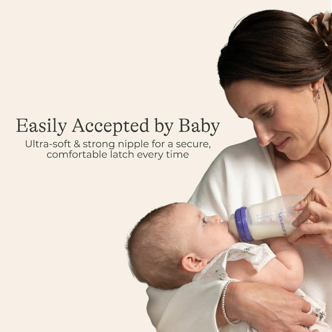 Lansinoh Anti - Colic Baby Bottles for Breastfeeding Babies, 8 Ounces, 3 Count, Includes 3 Medium Flow Nipples, Size M - 7DAY'S