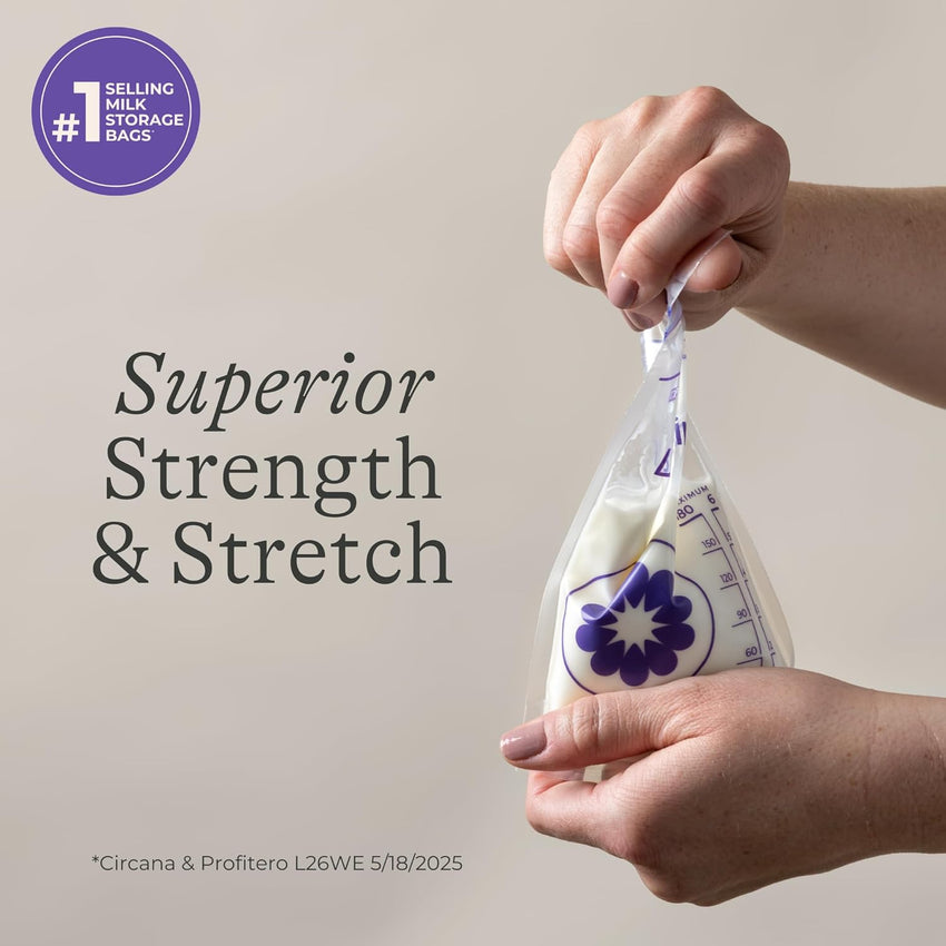 Lansinoh Breastmilk Storage Bags, 100 Count, Baby Essentials, Fast Freeze & Thaw Breast Milk Bags for Baby Bottle Feeding, Superior Strength & Stretch, 6 Ounce - 7DAY'S