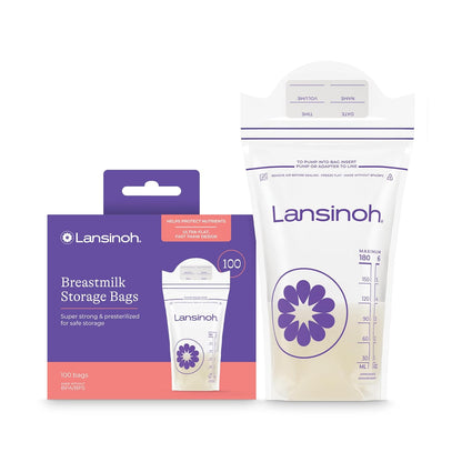 Lansinoh Breastmilk Storage Bags, 100 Count, Baby Essentials, Fast Freeze & Thaw Breast Milk Bags for Baby Bottle Feeding, Superior Strength & Stretch, 6 Ounce - 7DAY'S