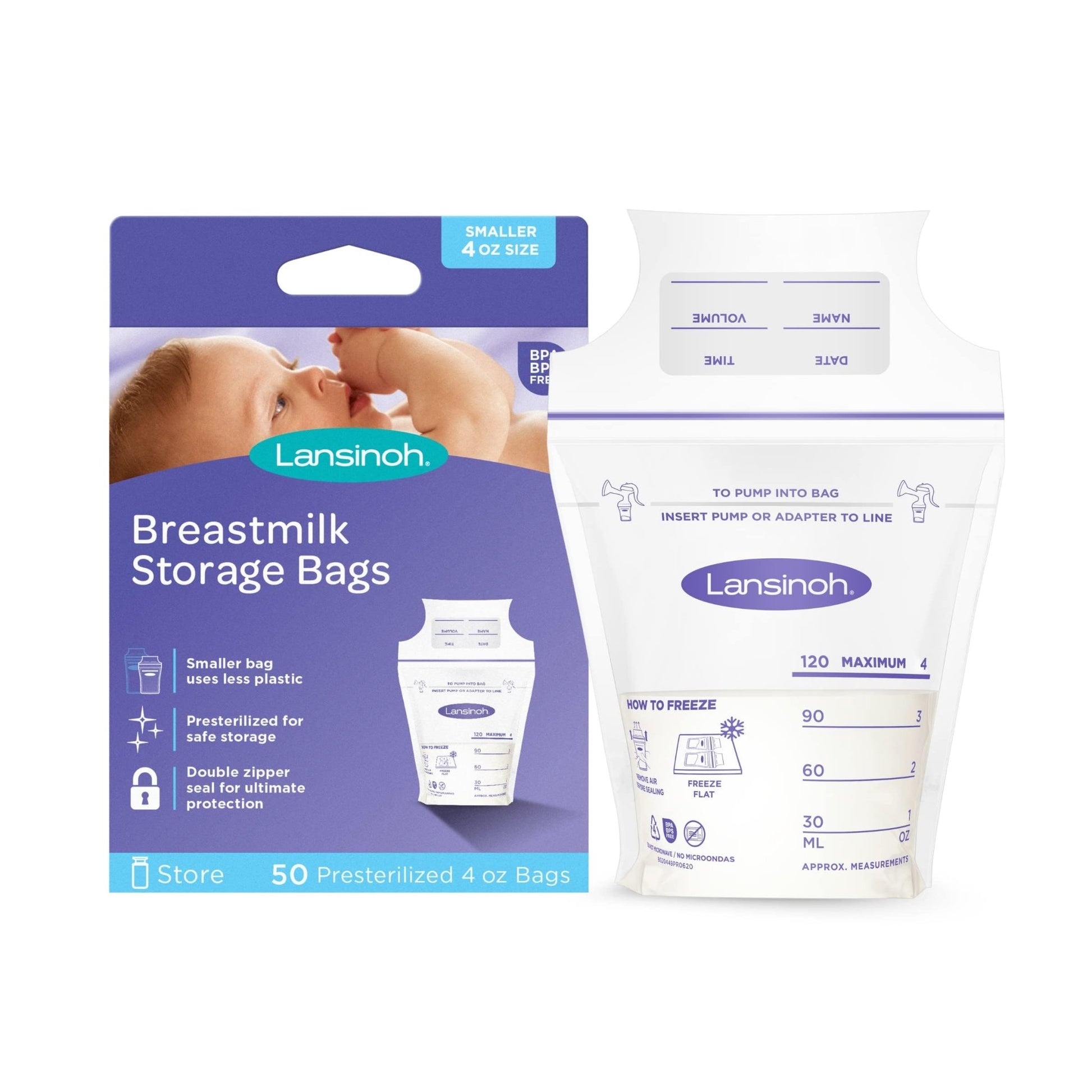 Lansinoh Breastmilk Storage Bags, 100 Count, Baby Essentials, Fast Freeze & Thaw Breast Milk Bags for Baby Bottle Feeding, Superior Strength & Stretch, 6 Ounce - 7DAY'S