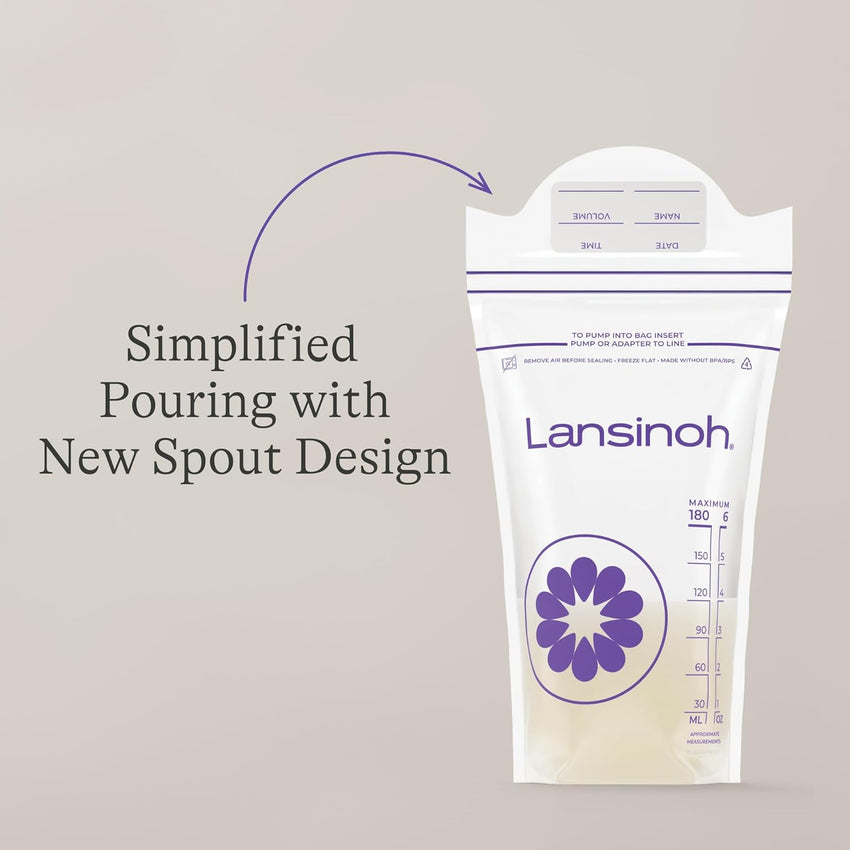 Lansinoh Breastmilk Storage Bags, 100 Count, Baby Essentials, Fast Freeze & Thaw Breast Milk Bags for Baby Bottle Feeding, Superior Strength & Stretch, 6 Ounce - 7DAY'S