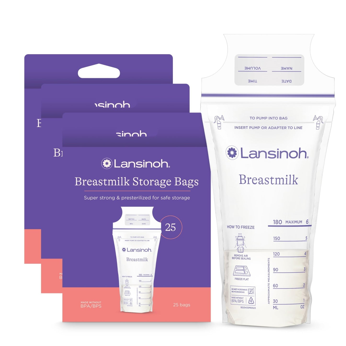 Lansinoh Breastmilk Storage Bags, 100 Count, Baby Essentials, Fast Freeze & Thaw Breast Milk Bags for Baby Bottle Feeding, Superior Strength & Stretch, 6 Ounce - 7DAY'S