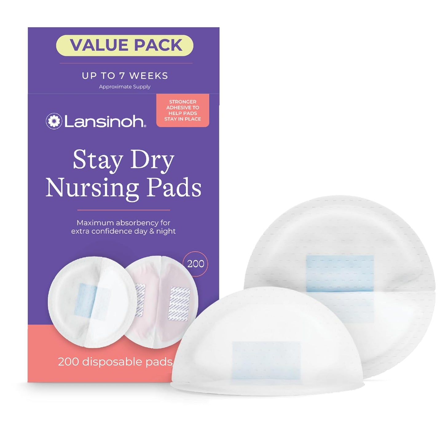 Lansinoh Stay Dry Disposable Nursing Pads, Soft and Super Absorbent Breast Pads, Breastfeeding Essentials for Moms, 200 Count - 7DAY'S