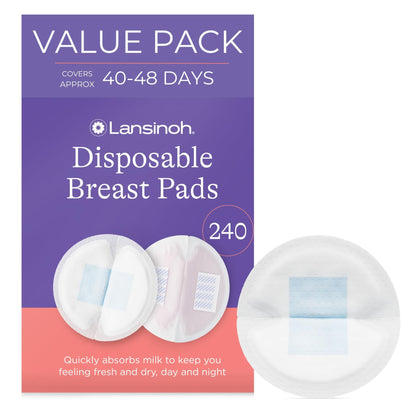 Lansinoh Stay Dry Disposable Nursing Pads, Soft and Super Absorbent Breast Pads, Breastfeeding Essentials for Moms, 200 Count - 7DAY'S