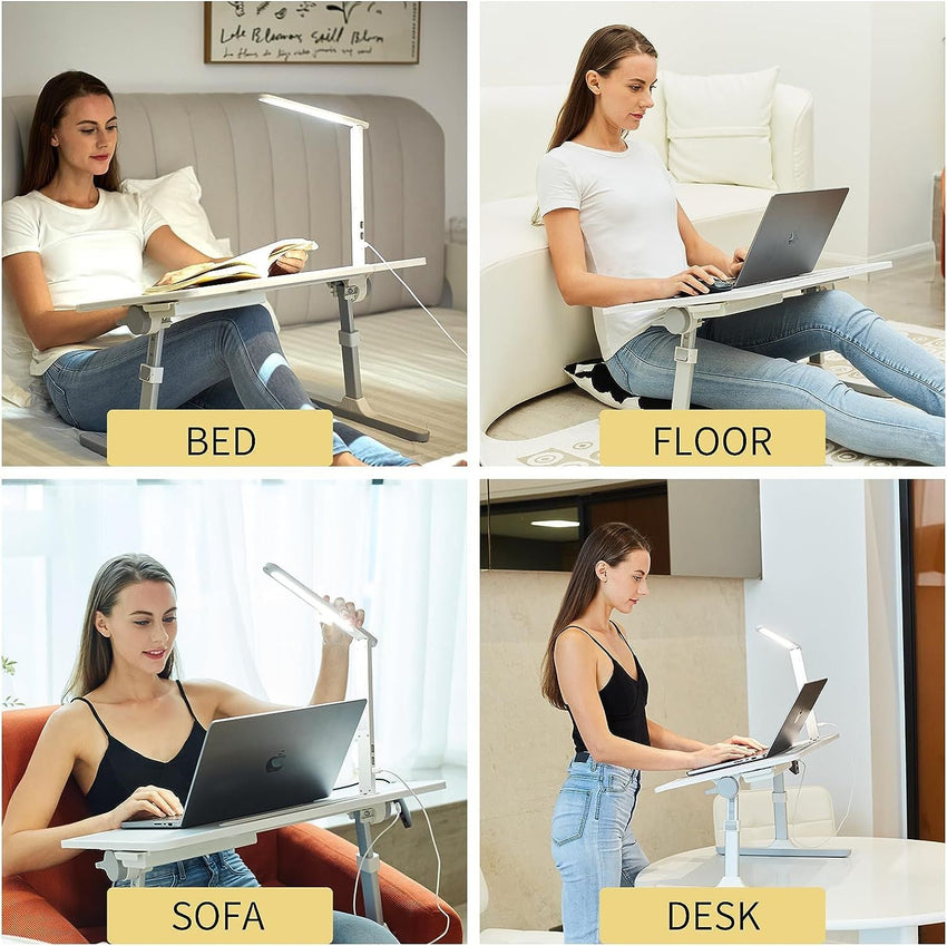 Lap Desk for Laptop, Portable Bed Table Desk, Laptop Desk with LED Light and Drawer, Adjustable Laptop Stand for Bed/Sofa/Study/Reading - White - 7DAY'S