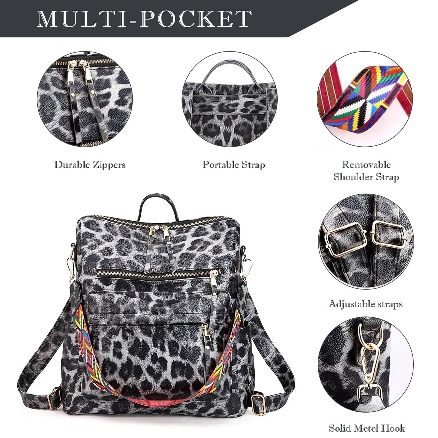 Leather Backpack Purse for Women Fashion Multipurpose Design Satchel Handbags Shoulder Bag Travel bag - 7DAY'S