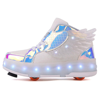 LED Roller Skate Shoes for Kids - Boys Girls Light Up Sneakers with Wheels Indoor/Outdoor Sliding Play - 7DAY'S