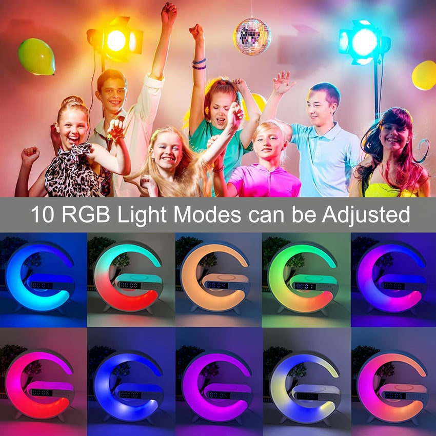 LED Table Lamp with Wireless Charger, Mini G Atmosphere Lamp with Bluetooth Speaker, Night Light Lamp Sunrise Alarm Clock, Smart Light Sound Machine for Bedroom【Mini Size 𝐆𝟔】 - 7DAY'S