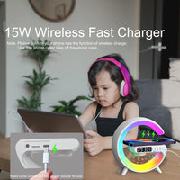 LED Table Lamp with Wireless Charger, Mini G Atmosphere Lamp with Bluetooth Speaker, Night Light Lamp Sunrise Alarm Clock, Smart Light Sound Machine for Bedroom【Mini Size 𝐆𝟔】 - 7DAY'S