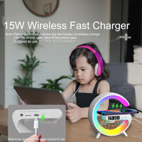 LED Table Lamp with Wireless Charger, Mini G Atmosphere Lamp with Bluetooth Speaker, Night Light Lamp Sunrise Alarm Clock, Smart Light Sound Machine for Bedroom【Mini Size 𝐆𝟔】 - 7DAY'S