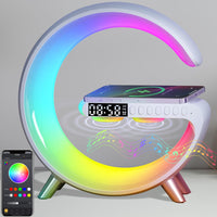 LED Table Lamp with Wireless Charger, Mini G Atmosphere Lamp with Bluetooth Speaker, Night Light Lamp Sunrise Alarm Clock, Smart Light Sound Machine for Bedroom【Mini Size 𝐆𝟔】 - 7DAY'S